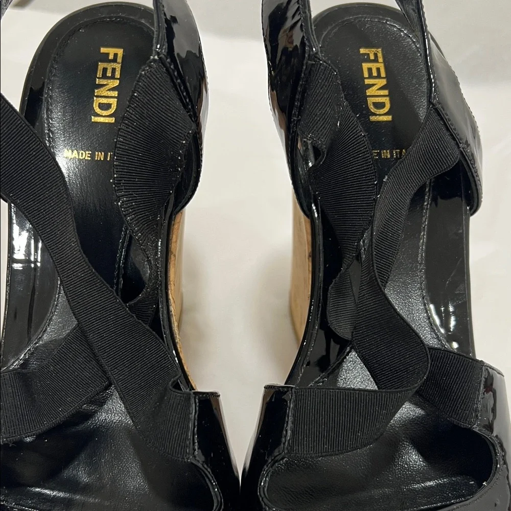 Fendi Black Patent Leather Wedges